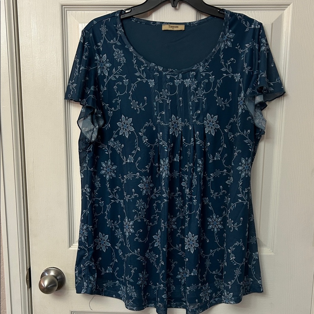 Timeson Teal Floral Blouse